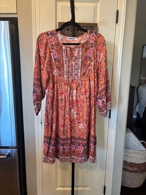 Orange Floral Boho Tunic Dress
